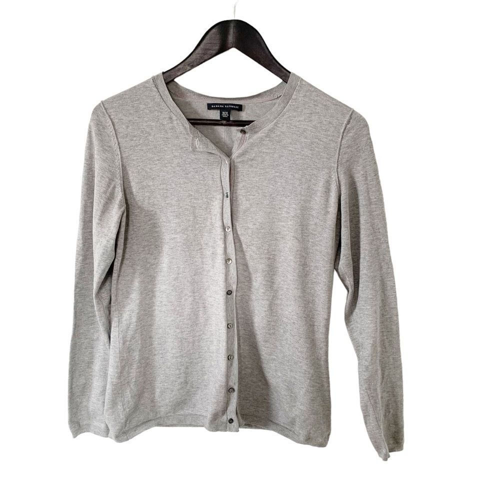 Banana Republic Grey Silk Blend Pearlized Button Cardigan Sweater